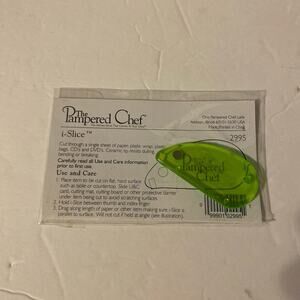 NEW Sealed THE PAMPERED CHEF i-Slice RETIRED 2995 Green COUPON Cutting TOOL